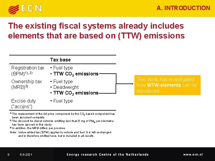 A. INTRODUCTION The existing fiscal systems already includes elements that are based on (TTW)