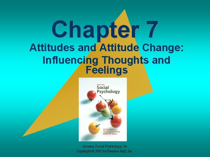 Chapter 7 Attitudes and Attitude Change: Influencing Thoughts and Feelings Aronson Social Psychology, 5/e