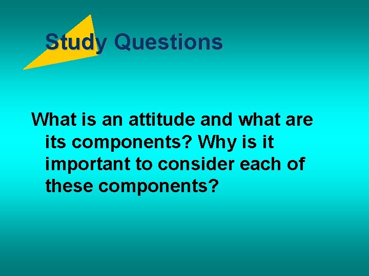 Study Questions What is an attitude and what are its components? Why is it
