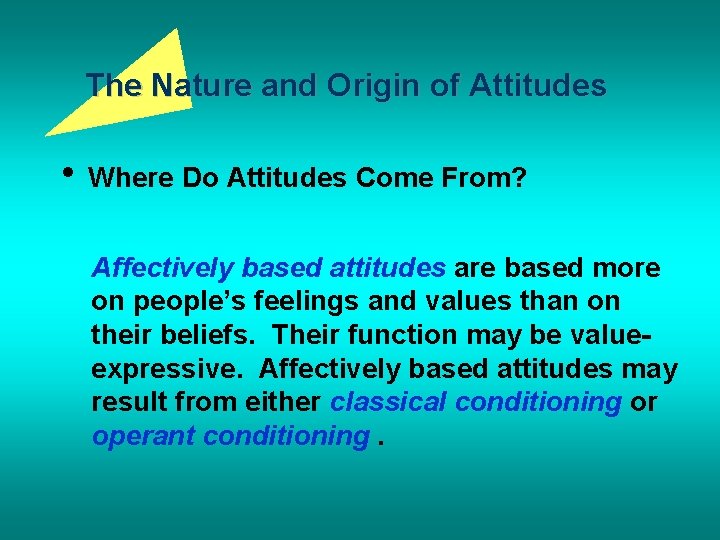 The Nature and Origin of Attitudes • Where Do Attitudes Come From? Affectively based