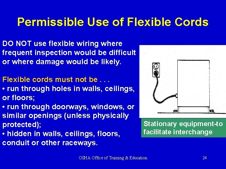 Permissible Use of Flexible Cords DO NOT use flexible wiring where frequent inspection would