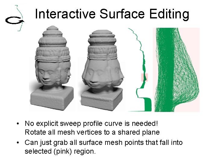 Interactive Surface Editing • No explicit sweep profile curve is needed! Rotate all mesh