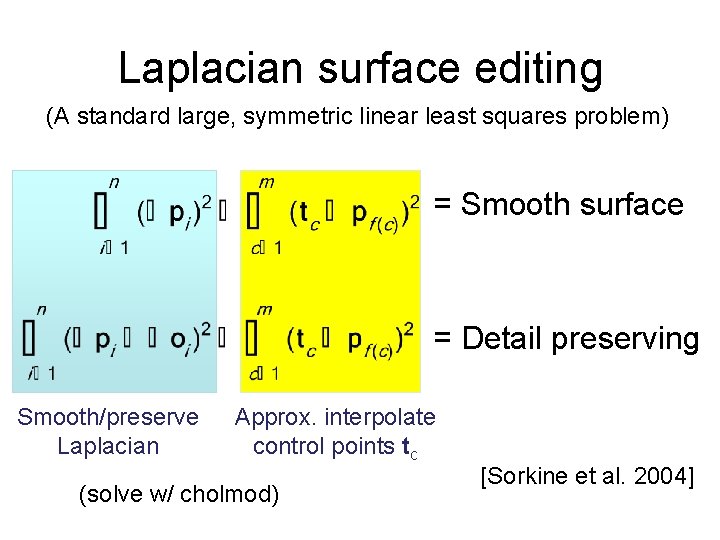 Laplacian surface editing (A standard large, symmetric linear least squares problem) = Smooth surface