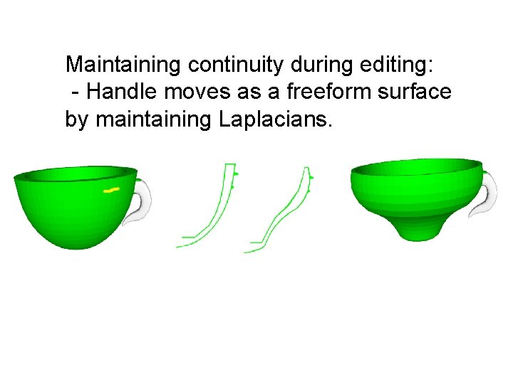 Maintaining continuity during editing: - Handle moves as a freeform surface by maintaining Laplacians.