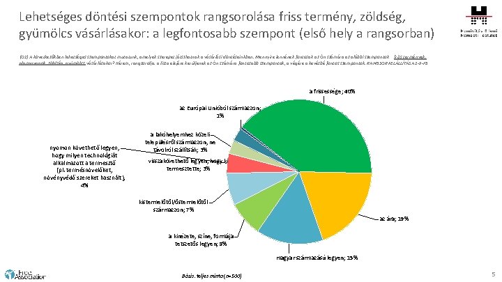 Lehetséges döntési szempontok rangsorolása friss termény, zöldség, gyümölcs vásárlásakor: a legfontosabb szempont (első hely