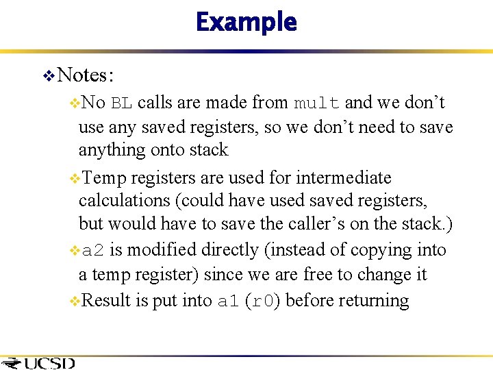 Example v. Notes: v. No BL calls are made from mult and we don’t