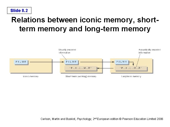 Slide 8. 2 Relations between iconic memory, shortterm memory and long-term memory Carlson, Martin