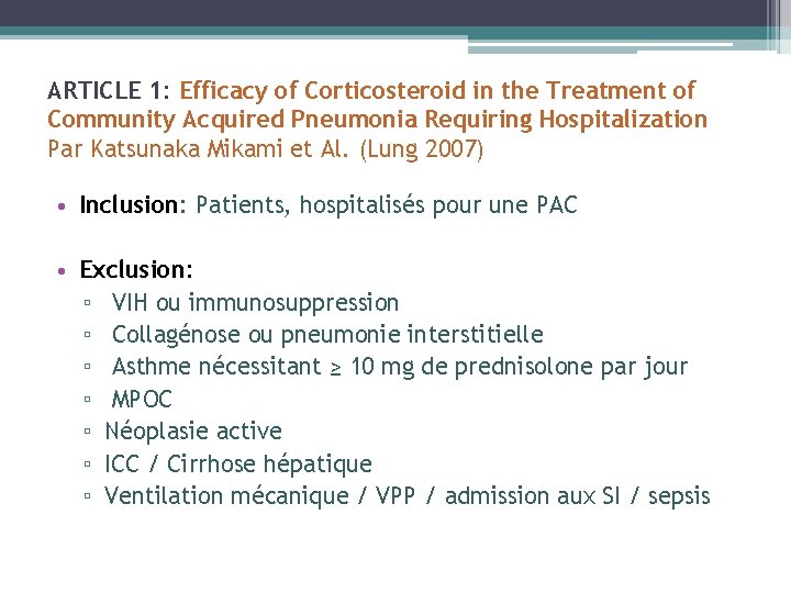 ARTICLE 1: Efficacy of Corticosteroid in the Treatment of Community Acquired Pneumonia Requiring Hospitalization