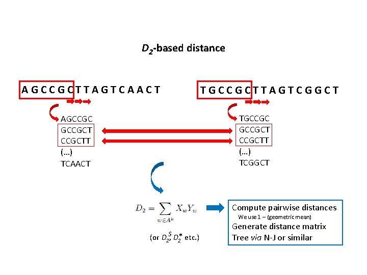 D 2 -based distance AGCCGCTTAGTCAACT TGCCGCTTAGTCGGCT TGCCGCT CCGCTT (…) TCGGCT AGCCGCT CCGCTT (…) TCAACT