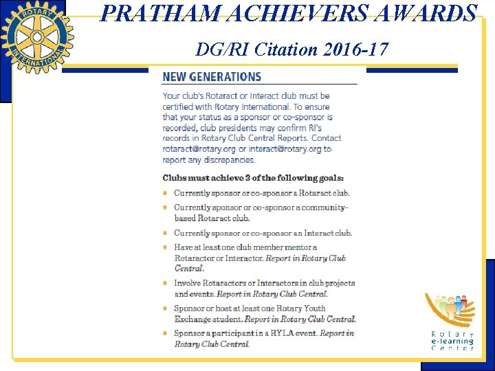 PRATHAM ACHIEVERS AWARDS DG/RI Citation 2016 -17 