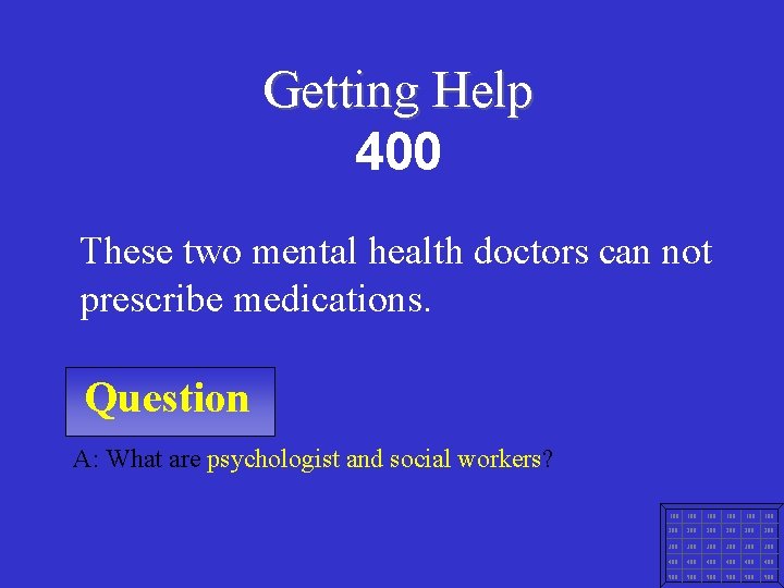 Getting Help 400 These two mental health doctors can not prescribe medications. Question A: