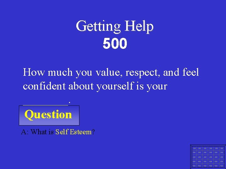Getting Help 500 How much you value, respect, and feel confident about yourself is