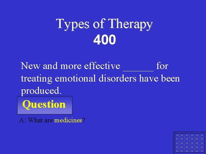 Types of Therapy 400 New and more effective ______ for treating emotional disorders have