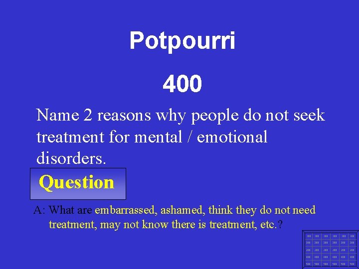 Potpourri 400 Name 2 reasons why people do not seek treatment for mental /