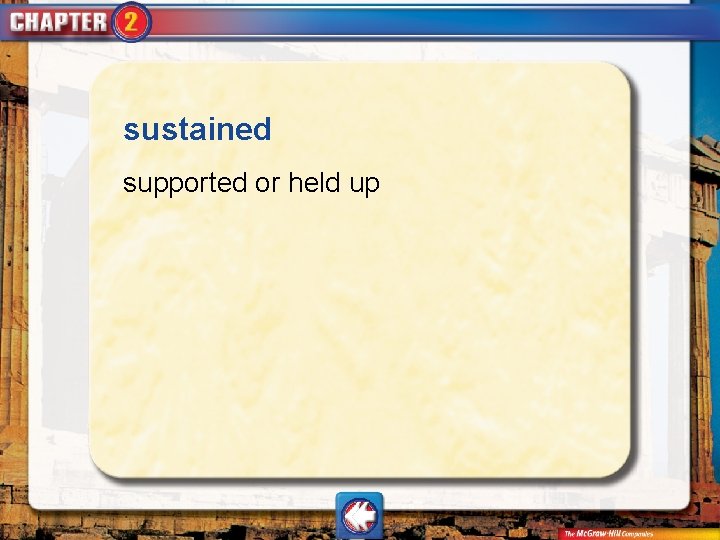 sustained supported or held up 