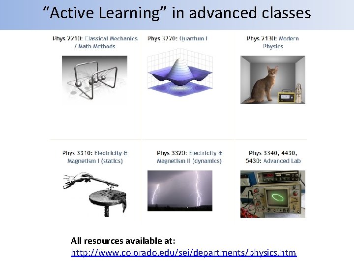 “Active Learning” in advanced classes All resources available at: http: //www. colorado. edu/sei/departments/physics. htm