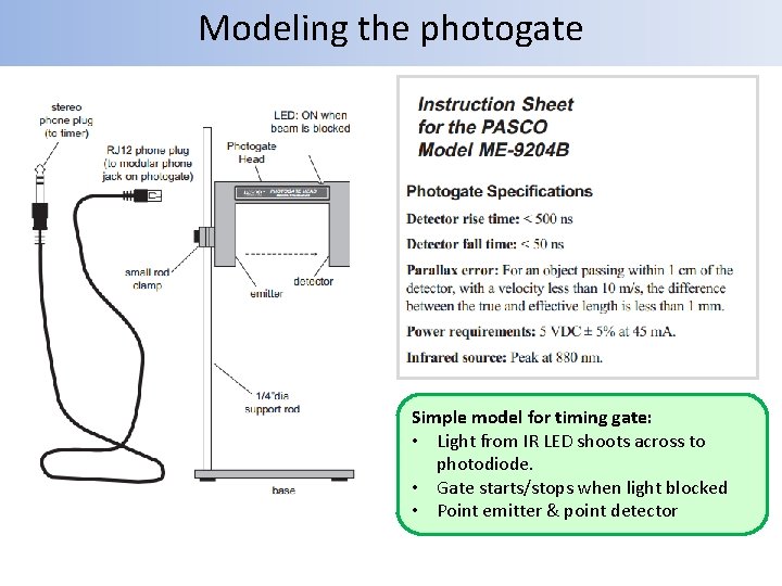Modeling the photogate Simple model for timing gate: • Light from IR LED shoots