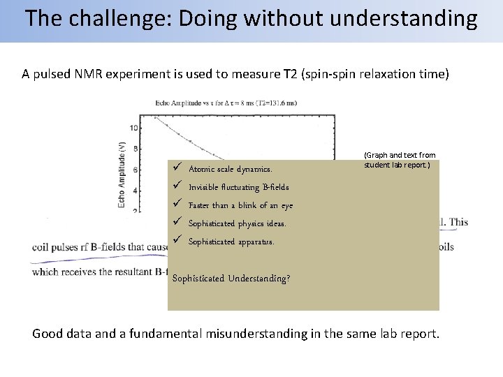 The challenge: Doing without understanding A pulsed NMR experiment is used to measure T