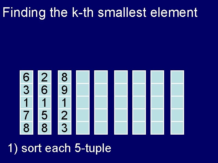 Finding the k-th smallest element 6 3 1 7 8 2 6 1 5