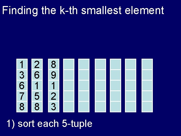 Finding the k-th smallest element 1 3 6 7 8 2 6 1 5