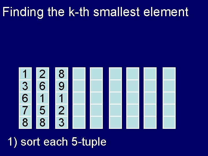 Finding the k-th smallest element 1 3 6 7 8 2 6 1 5