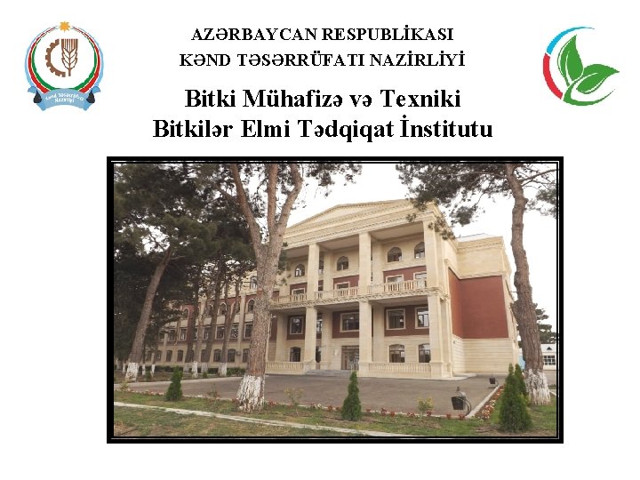 AZƏRBAYCAN RESPUBLİKASI KƏND TƏSƏRRÜFATI NAZİRLİYİ Bitki Mühafizə və Texniki Bitkilər Elmi Tədqiqat İnstitutu 