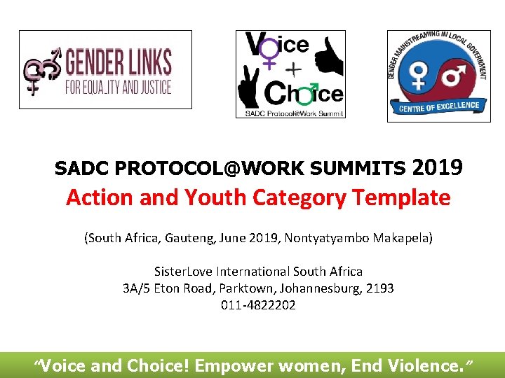 2019 Action and Youth Category Template SADC PROTOCOL@WORK SUMMITS (South Africa, Gauteng, June 2019,