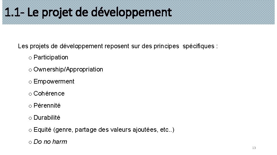 1. 1 - Le projet de développement Les projets de développement reposent sur des
