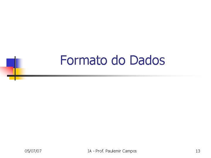 Formato do Dados 05/07/07 IA - Prof. Paulemir Campos 13 