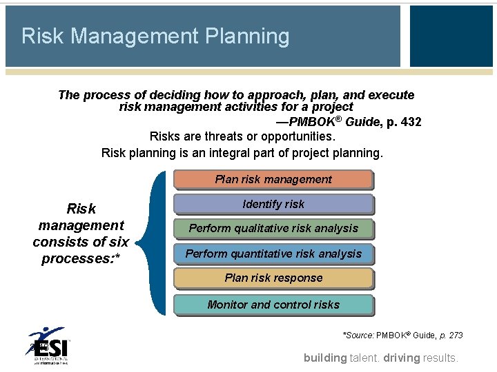 Risk Management Planning The process of deciding how to approach, plan, and execute risk Risk Management Planning The process of deciding how to approach, plan, and execute risk