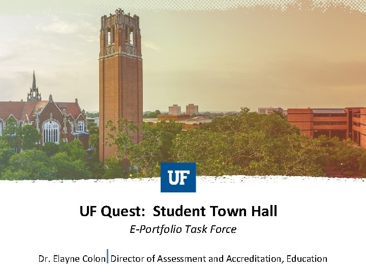 UF Quest: Student Town Hall E-Portfolio Task Force Dr. Elayne Colon Director of Assessment