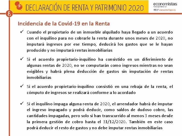 Incidencia de la Covid-19 en la Renta Cuando el propietario de un inmueble alquilado