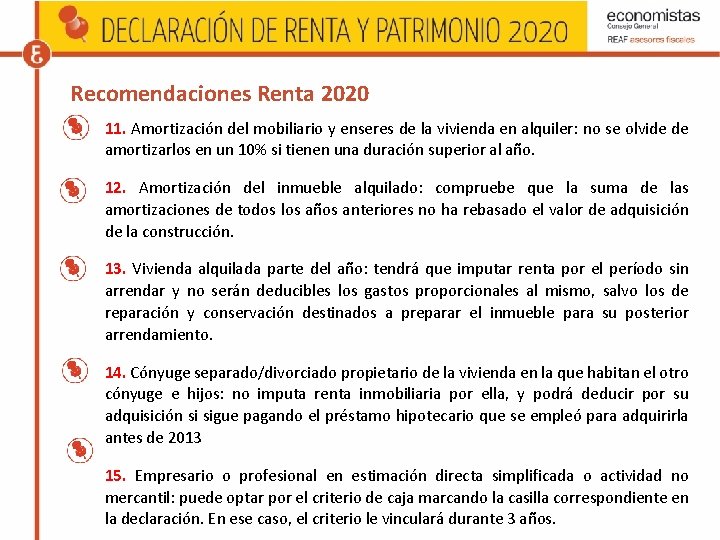 Recomendaciones Renta 2020 11. Amortización del mobiliario y enseres de la vivienda en alquiler: