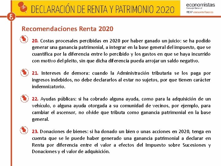 Recomendaciones Renta 2020 20. Costas procesales percibidas en 2020 por haber ganado un juicio: