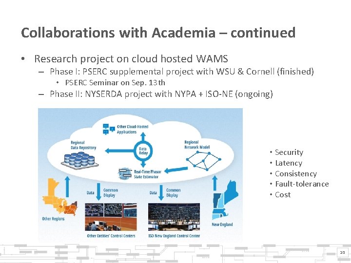 Collaborations with Academia – continued • Research project on cloud hosted WAMS – Phase