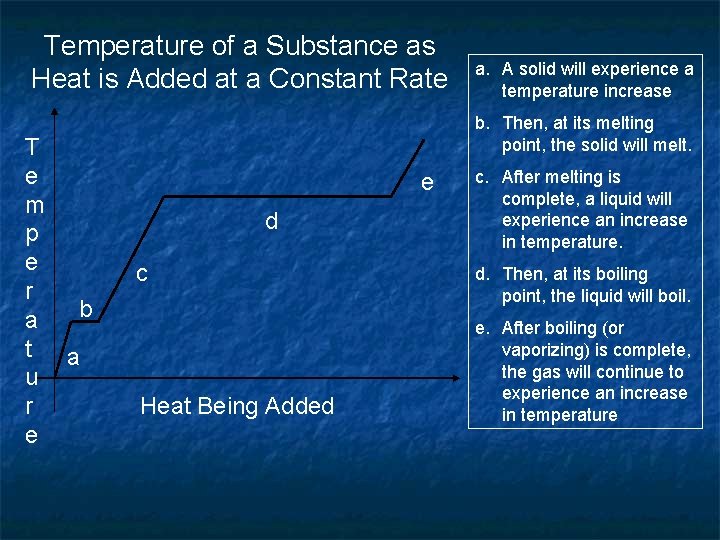 Temperature of a Substance as Heat is Added at a Constant Rate T e Temperature of a Substance as Heat is Added at a Constant Rate T e
