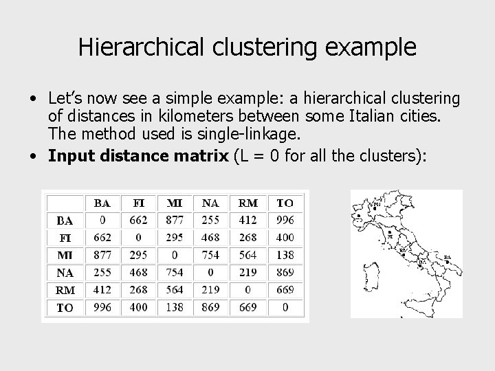 Hierarchical clustering example • Let’s now see a simple example: a hierarchical clustering of