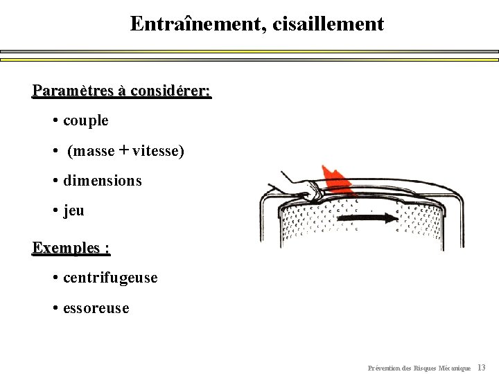 Entraînement, cisaillement Paramètres à considérer: • couple • (masse + vitesse) • dimensions •