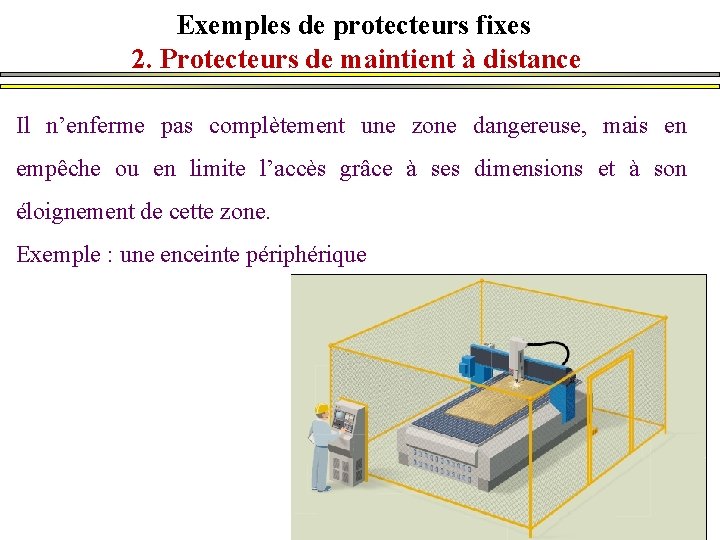 Exemples de protecteurs fixes 2. Protecteurs de maintient à distance Il n’enferme pas complètement