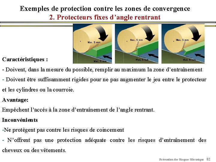 Exemples de protection contre les zones de convergence 2. Protecteurs fixes d’angle rentrant Caractéristiques