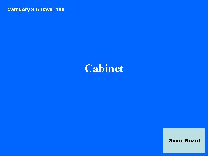 Category 3 Answer 100 Cabinet Score Board 