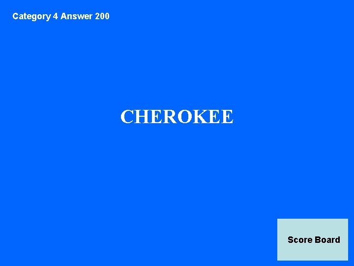 Category 4 Answer 200 CHEROKEE Score Board 