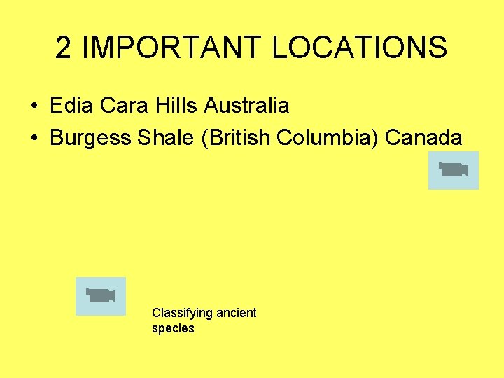 2 IMPORTANT LOCATIONS • Edia Cara Hills Australia • Burgess Shale (British Columbia) Canada