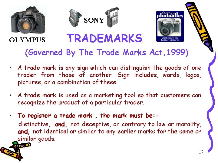 SONY OLYMPUS TRADEMARKS (Governed By The Trade Marks Act, 1999) • A trade mark