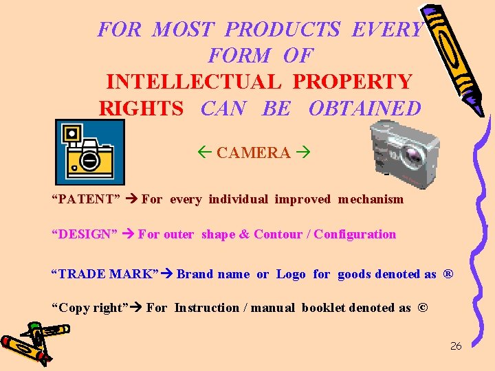 FOR MOST PRODUCTS EVERY FORM OF INTELLECTUAL PROPERTY RIGHTS CAN BE OBTAINED CAMERA “PATENT”