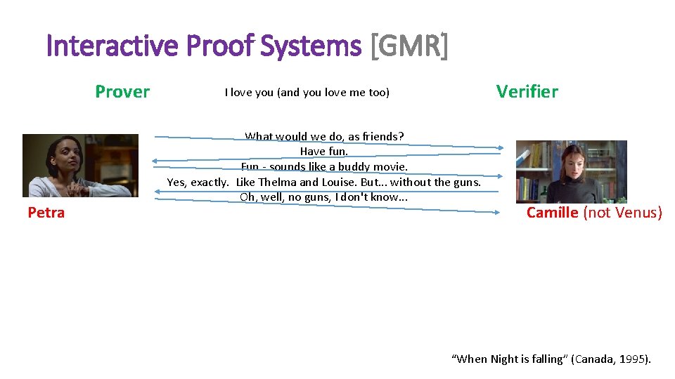 Interactive Proof Systems [GMR] Prover Petra Verifier I love you (and you love me