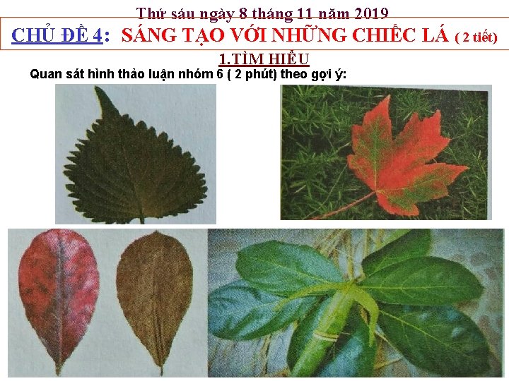 Thứ sáu ngày 8 tháng 11 năm 2019 CHỦ ĐỀ 4: SÁNG TẠO VỚI