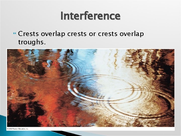 Interference Crests overlap crests or crests overlap troughs. 