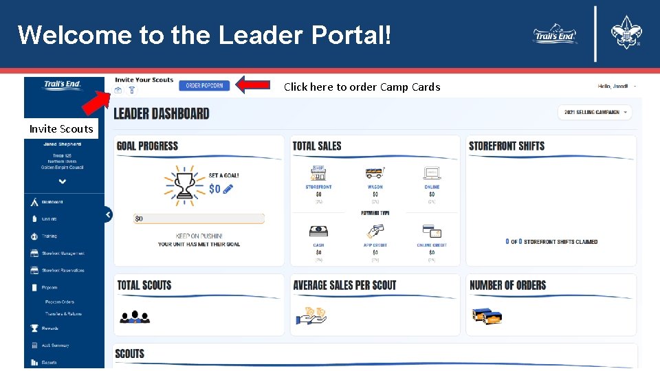 Welcome to the Leader Portal! Click here to order Camp Cards Invite Scouts 
