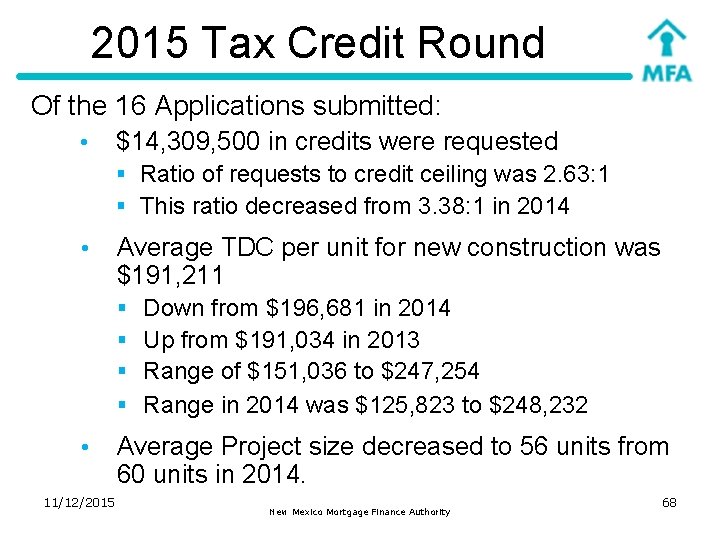 2015 Tax Credit Round Of the 16 Applications submitted: • $14, 309, 500 in